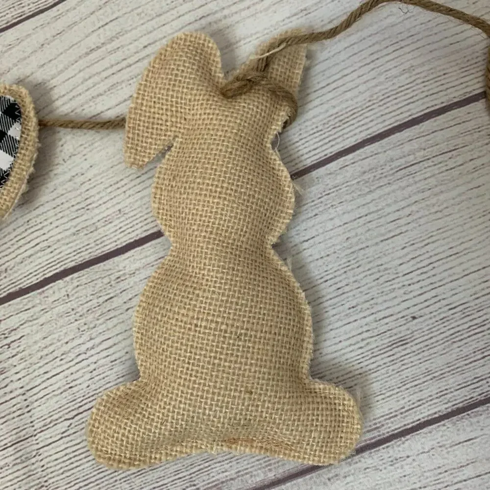 Rabbit Hill Farm Buffalo Plaid and Burlap Bunny Rabbit Garland Easter 6ft